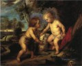 ルーベンスを模した幼児キリストと幼児聖ヨハネ 印象派セオドア・クレメント・スティール